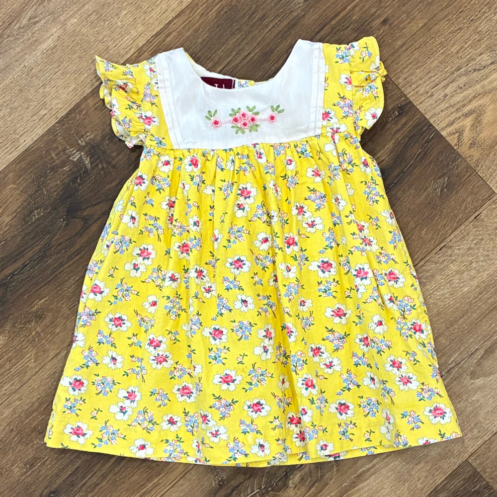 Lil Cactus Yellow Floral Spring Summer Dress Embroidery Sundress Outfit 12-18m
